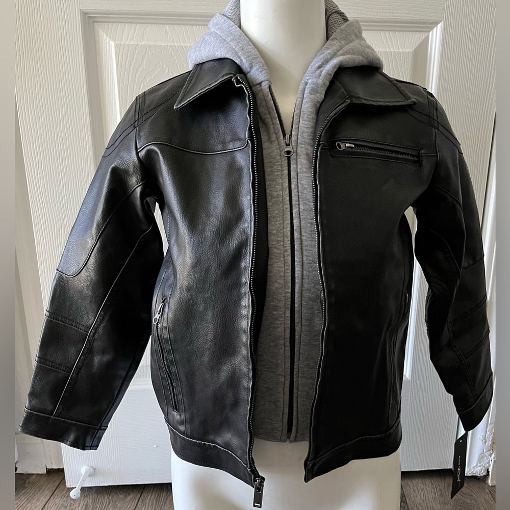 NWT Black Rivet Black Motorcycle Jacket w/Hoodie Teens size Medium